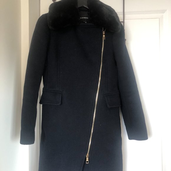 Club Monaco Black Josette Wool and Faux Fur Coat Size XS - Picture 8 of 8